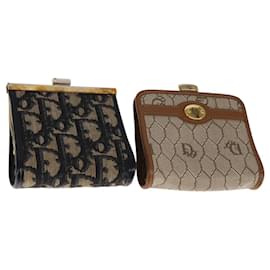 Christian Dior-Christian Dior Trotter Canvas Honeycomb Wallet 2Set Beige Navy Auth ac3519-Beige,Navy blue