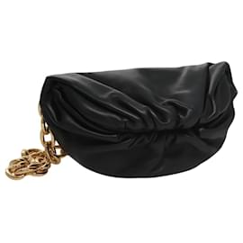 Autre Marque-BOTTEGA VENETA Chain Shoulder Bag Leather Black Gold Auth FF3702-Black,Golden