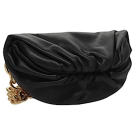 Autre Marque-BOTTEGA VENETA Chain Shoulder Bag Leather Black Gold Auth FF3702-Black,Golden