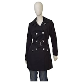 Michael Kors-Michael Michael Kors Black Double Breasted Belted Trench Jacket Coat Size S-Black