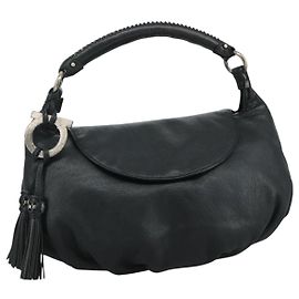 Salvatore Ferragamo Fransen-Handtasche aus schwarzem Leder Auth yk17180 Schwarz