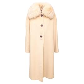 Autre Marque-Delia Ferrari Wool and Fur Coat-Eggshell