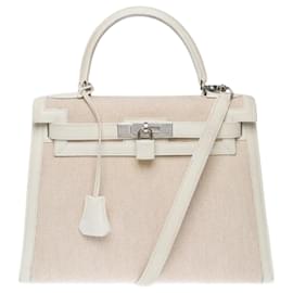 Hermès-HERMES Kelly 28 Bag in White Canvas - 102428-White