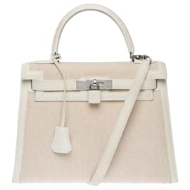 Hermès-HERMES Kelly 28 Bag in White Canvas - 102428-White