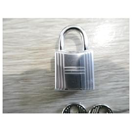 Hermès-new Hermès padlock in palladium steel with its two keys, for Kelly and Birkin bags-Silver hardware