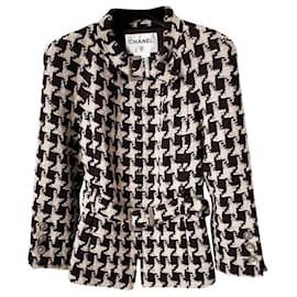 Chanel-CC Belted Houndstooth Tweed Jacket-Other