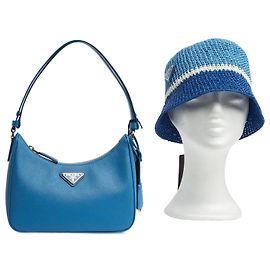 Prada Re Edition 2000 Mini Sac Safiano Bob Rafia Ensemble Set 2024 New with tags Bleu