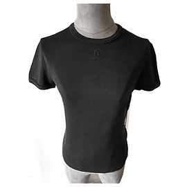 Top Chanel con logo doble CC de algodón negro Negro