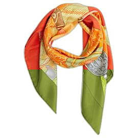 Hermès-Hermès Square Scarf 90 Tibet II 2002 Silk Twill Scarf Orange Latham Hermes-Orange