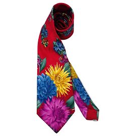 Corbata Leonard de seda roja con flores Roja Multicolor