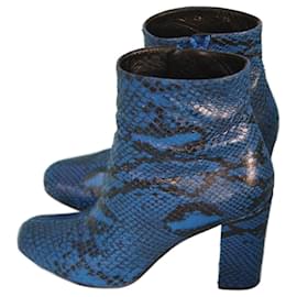 Bottines Saint Laurent en cuir de python bleu Bleu