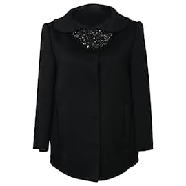 Prada- Prada Embellished Hidden Button Peacoat in Black Wool-Black