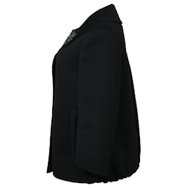 Prada- Prada Embellished Hidden Button Peacoat in Black Wool-Black