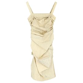 Dolce & Gabbana-Dolce & Gabbana Ruched Lamé Knee Length Dress in Gold Silk-Golden,Metallic