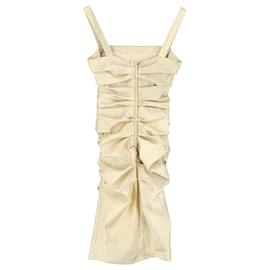 Dolce & Gabbana-Dolce & Gabbana Ruched Lamé Knee Length Dress in Gold Silk-Golden,Metallic