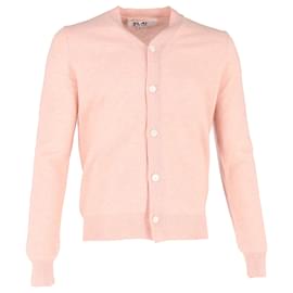 Comme Des Garcons-Comme Des Garçons Play Heart Logo-Patch Cardigan in Pink Wool-Brown,Pink
