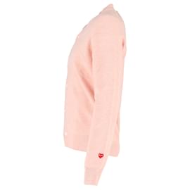 Comme Des Garcons-Comme Des Garçons Play Heart Logo-Patch Cardigan in Pink Wool-Brown,Pink