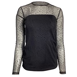 Akris Punto Dotted See-Through Sleeve Top in Black Polyester Black
