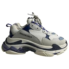 Balenciaga-Baskets Balenciaga Triple S en polyester blanc et bleu-Blanc