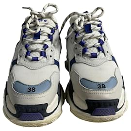 Balenciaga-Baskets Balenciaga Triple S en polyester blanc et bleu-Blanc