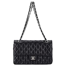 Chanel-Chanel Classic Medium Double Flap Shoulder Bag in Black Lamb Leather-Black