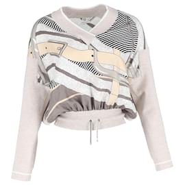 Hermès-Hermes Drawstring Printed Sweater in Grey Silk-Grey