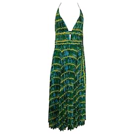 Altuzarra-Altuzarra Winda Double-belted Pleated Tie-dyed Maxi Dress In Butterscotch Blue Green Polyester-Green