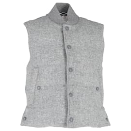 Thom Browne-Thom Browne Light Grey Down Filled Shetland Snap Front Vest in Grey Wool-Grey