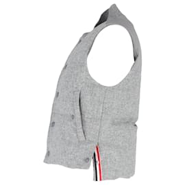 Thom Browne-Thom Browne Light Grey Down Filled Shetland Snap Front Vest in Grey Wool-Grey
