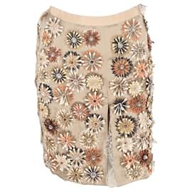 Dolce & Gabbana-Dolce & Gabbana Embellished Floral Skirt in Beige Viscose-Beige