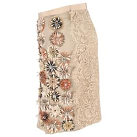 Dolce & Gabbana-Dolce & Gabbana Embellished Floral Skirt in Beige Viscose-Beige
