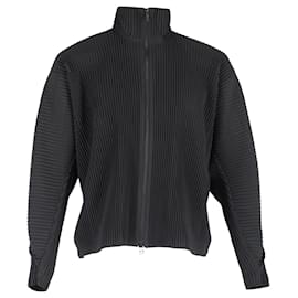 Issey Miyake-Homme Plissé Pleated Jacket in Black Polyester-Black
