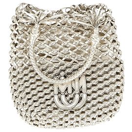 Miu Miu Weave Effect Tote Bag in Silver Leather Silvery