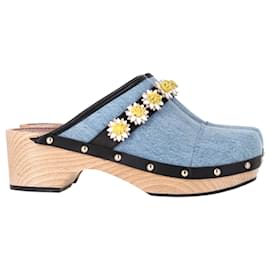 Autre Marque-Fabrizio Viti Floral Clogs in Blue Cotton Denim-Blue,Light blue