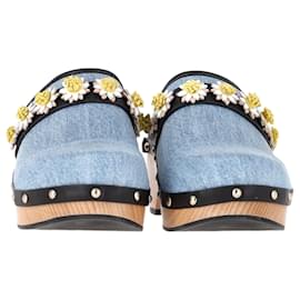 Autre Marque-Fabrizio Viti Floral Clogs in Blue Cotton Denim-Blue,Light blue