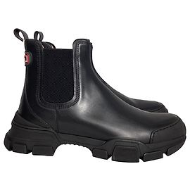 Botas Chelsea de couro preto com sola lug e logo Leon da Gucci Preto