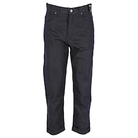 Fendi-Fendi Logo Patch Straight-Leg Jeans in Blue Cotton Denim-Blue