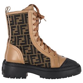 Botas de combate Fendi Vitello FF Domino em couro de bezerro marrom e lona Marrom