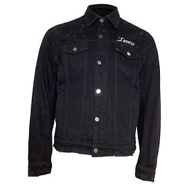 Chaqueta de mezclilla negra de algodón con estampado gráfico Amiri Lovers Trucker Negro