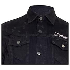Amiri-Amiri Lovers Trucker Graphic Print Denim Jacket in Black Cotton-Black