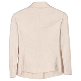 Dolce & Gabbana-Dolce & Gabbana Floral Print Crystal Embellishmed Suit Jacket in Cream Cotton-White,Cream