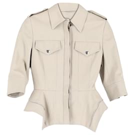 Alexander Mcqueen-Alexander McQueen Half-sleeved Zip-up Jacket In Ecru Cotton-White,Cream
