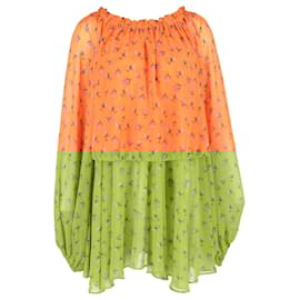 Autre Marque-Rotate Birger Christensen Off-Shoulder Floral Mini Dress in Orange Chiffon Polyester-Orange