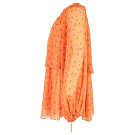 Autre Marque-Rotate Birger Christensen Off-Shoulder Floral Mini Dress in Orange Chiffon Polyester-Orange
