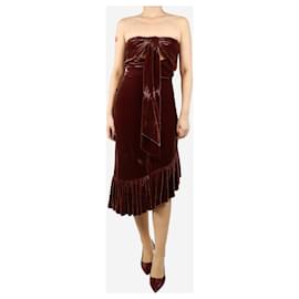 Ulla Johnson-Maroon strapless velvet midi dress - size UK 8-Brown