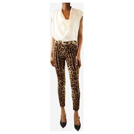 Dolce & Gabbana-Leopard print trousers - size UK 6-Brown