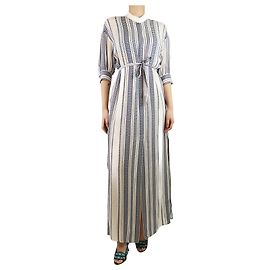 Zeus + Dione Blau-weißes abstraktes gestreiftes Maxikleid - Größe UK 10 Blau