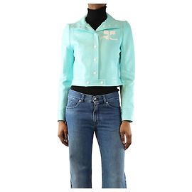 Courreges Veste en simili cuir turquoise cropped - taille UK 8 Vert