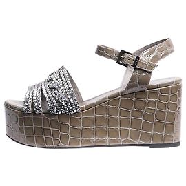 Gina Olive green patent croc-embossed platform sandals - size EU 37 Green