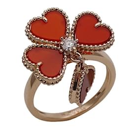 Van Cleef & Arpels-Van Cleef & Arpels Pink Gold Carnelian and Diamond Band Ring-Golden